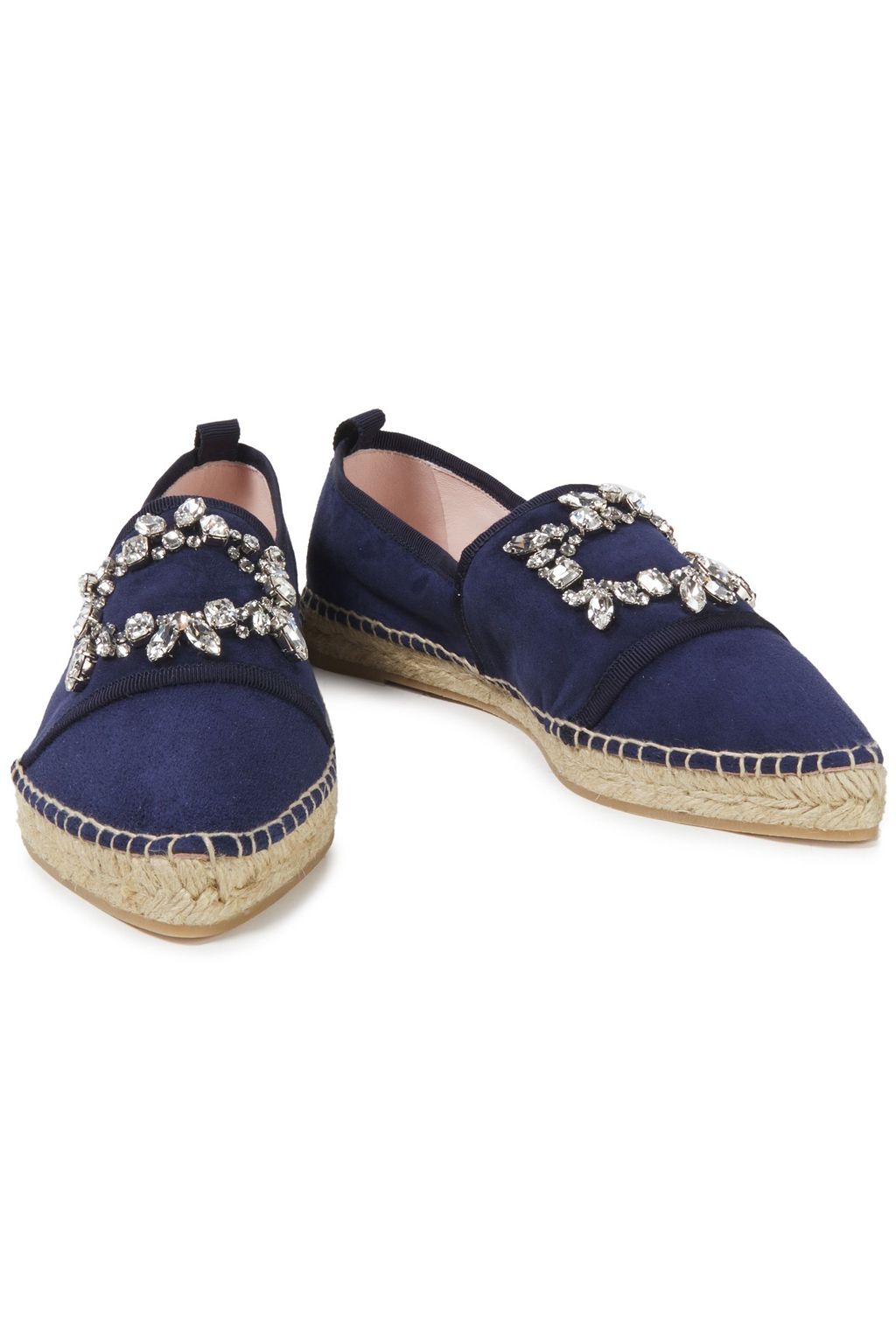 ROGER VIVIER Broche Vivier crystal-embellished suede espadrilles