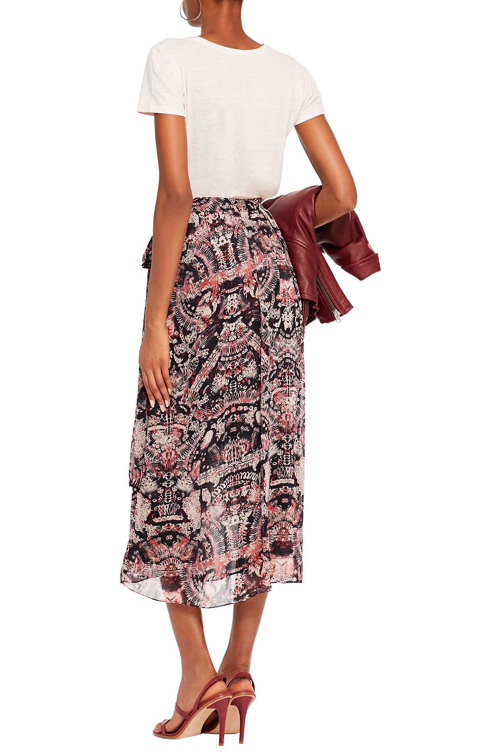IRO Deroie asymmetric printed crepon wrap skirt