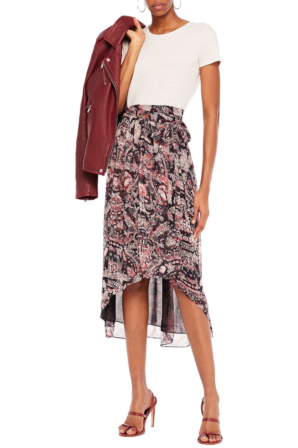 IRO Deroie asymmetric printed crepon wrap skirt