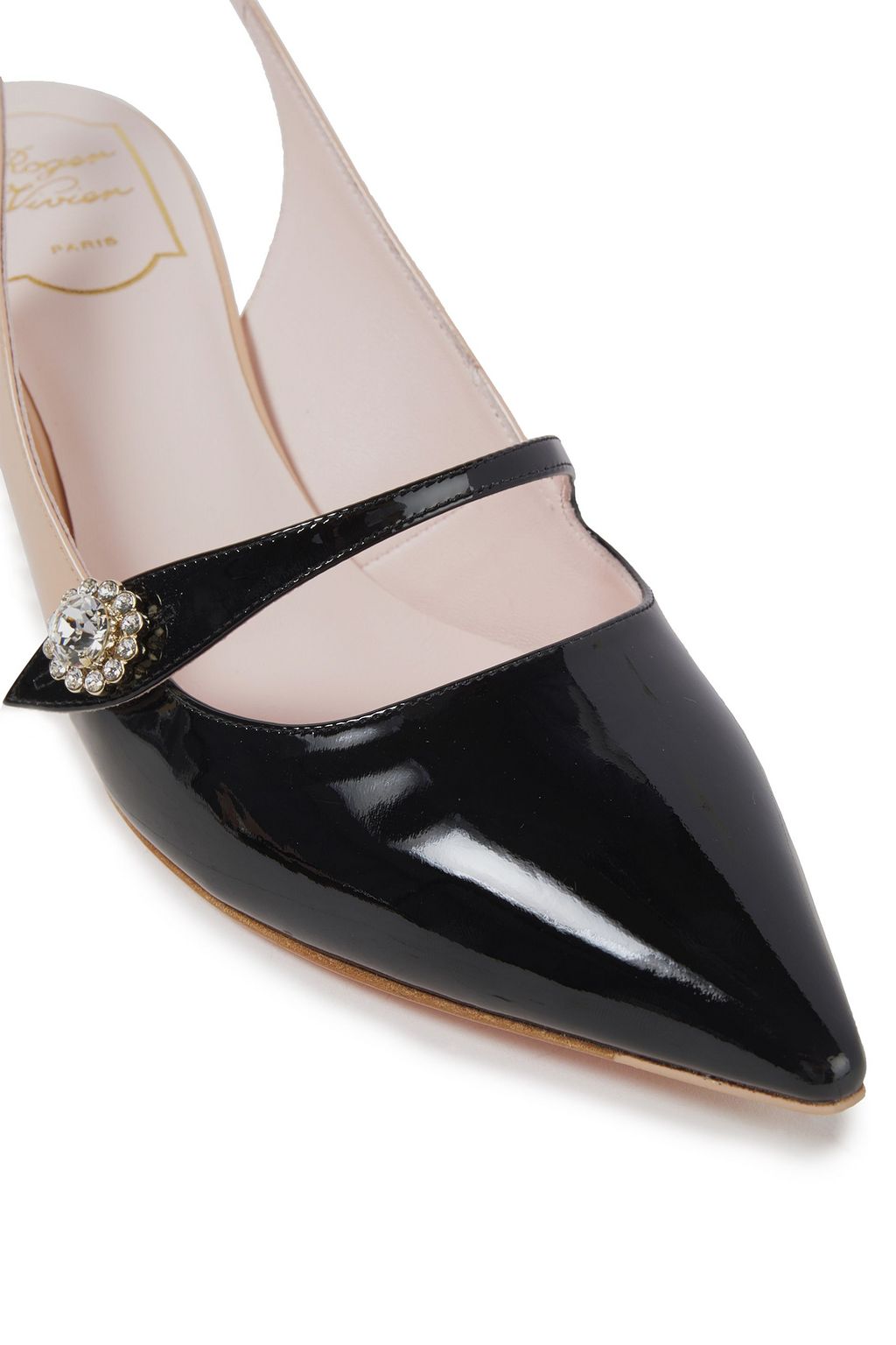 ROGER VIVIER Crystal-embellished two-tone patent-leather slingback pumps