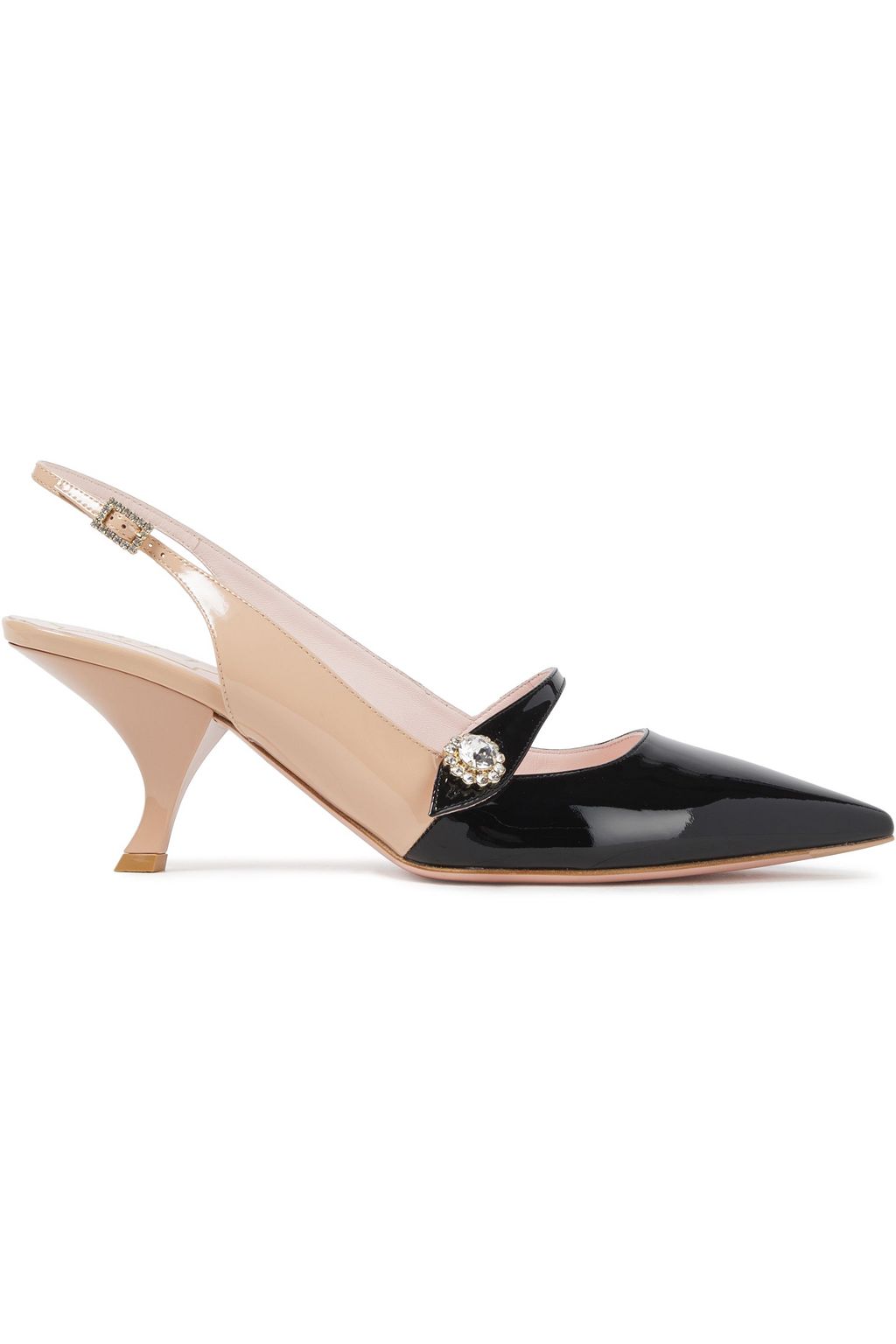 ROGER VIVIER Crystal-embellished two-tone patent-leather slingback ...