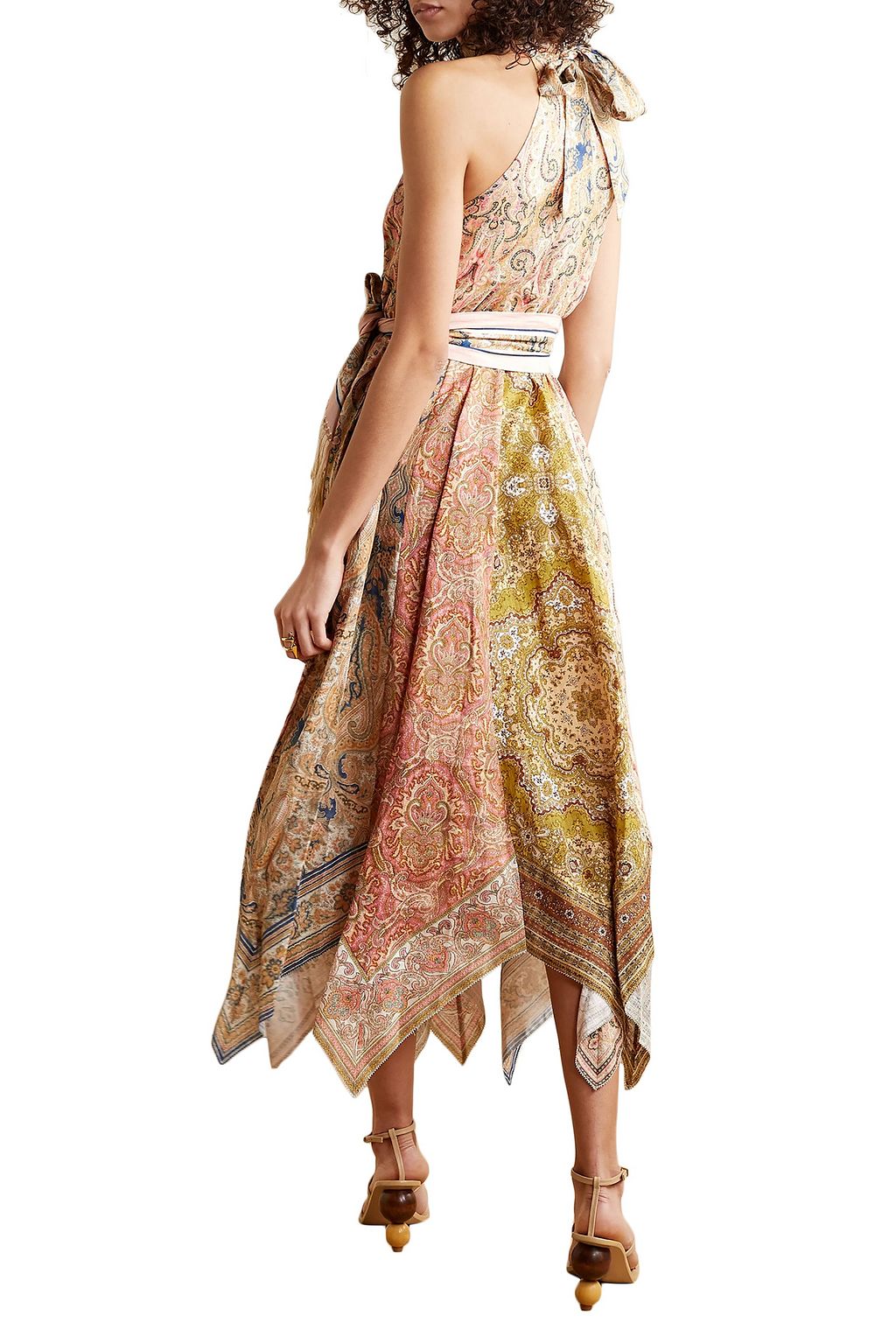 ZIMMERMANN Freja asymmetric bow-detailed printed linen midi dress