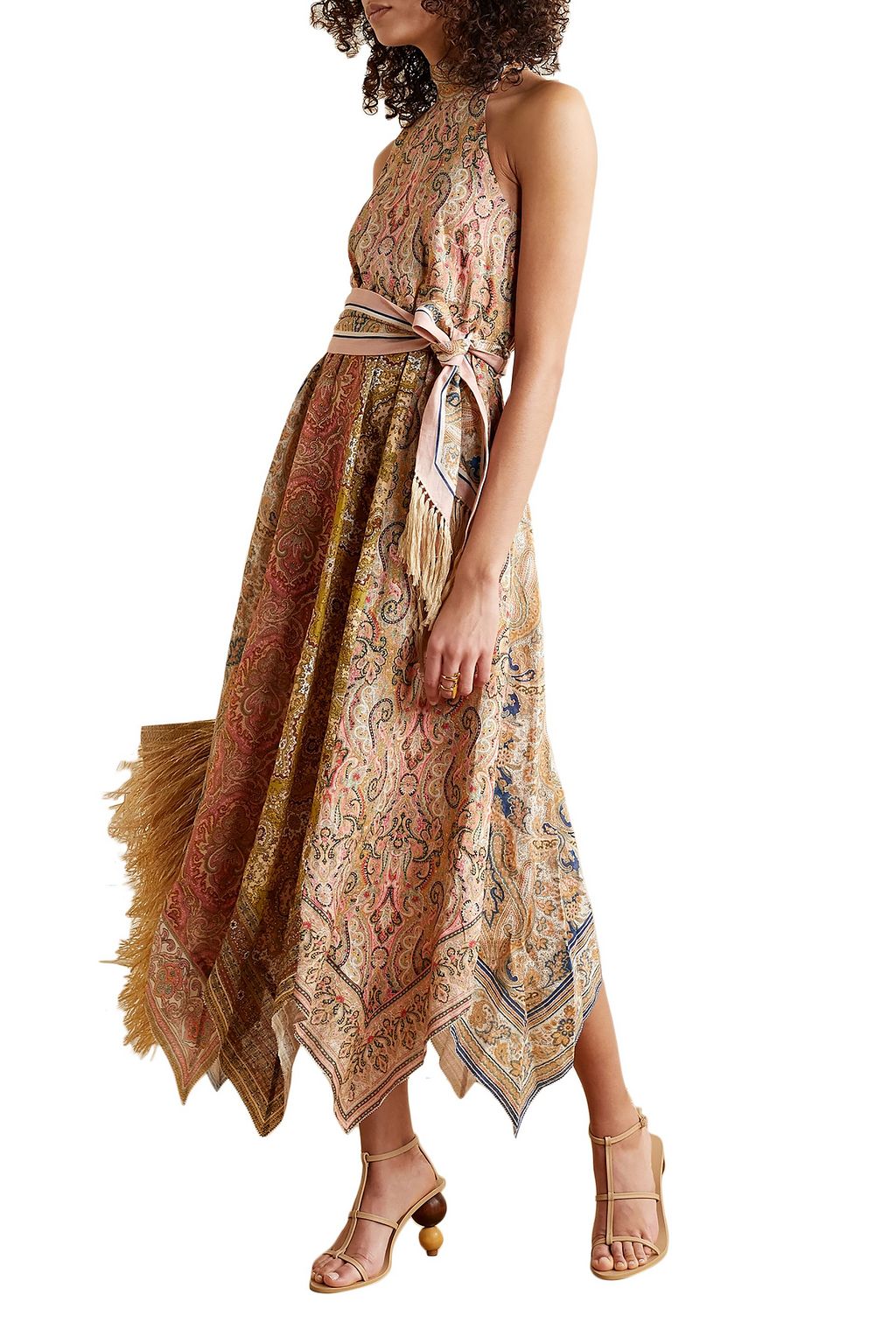 ZIMMERMANN Freja asymmetric bow-detailed printed linen midi dress