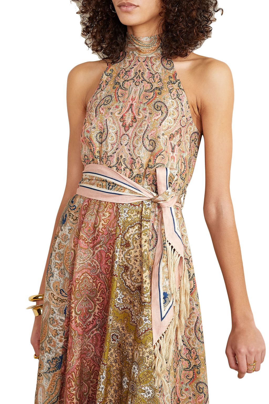 ZIMMERMANN Freja asymmetric bow-detailed printed linen midi dress