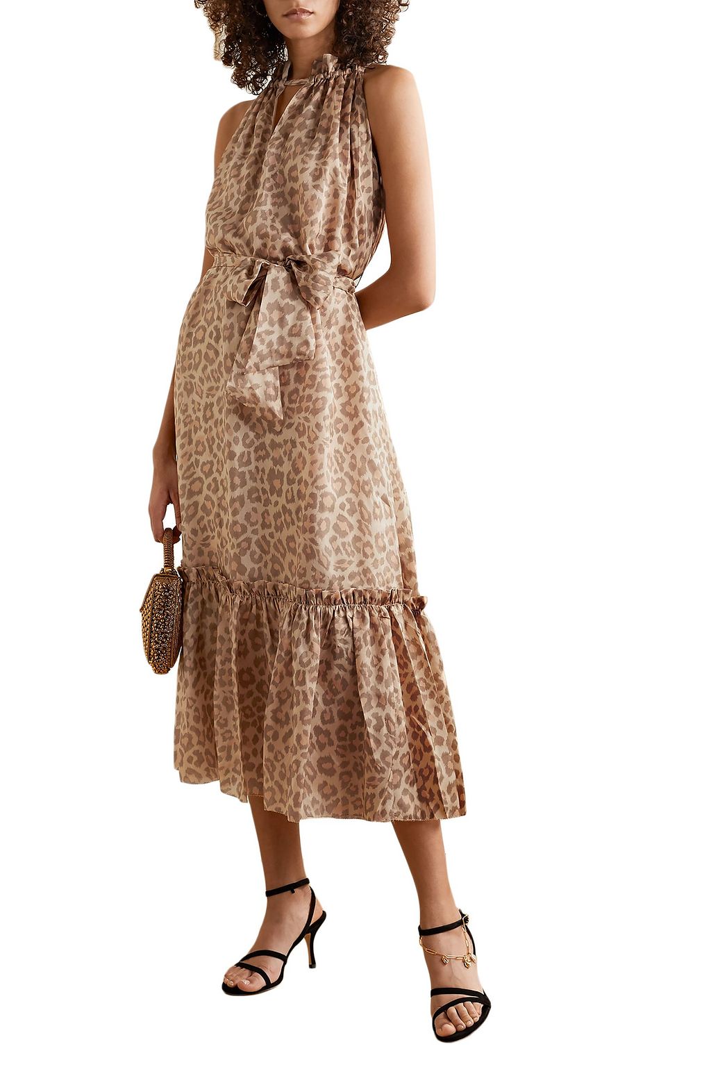 ZIMMERMANN Kirra belted tiered leopard-print silk midi dress