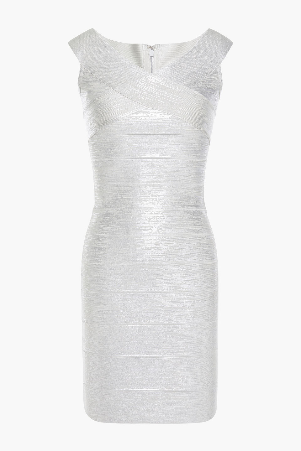 hervé léger - off-the-shoulder metallic bandage mini dress - metallic - xs