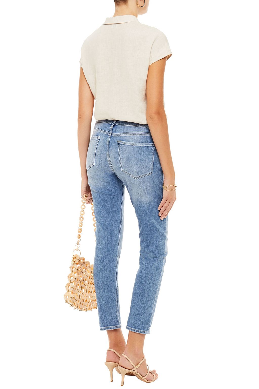 FRAME Cropped faded boyfriend jeans