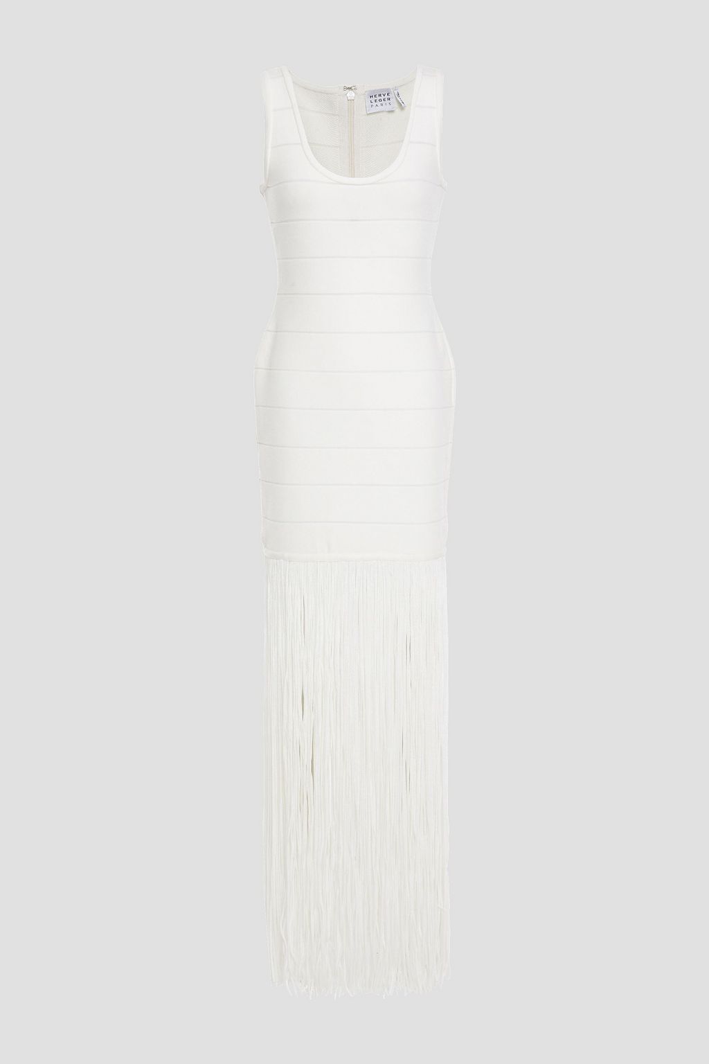herve leger white fringe dress