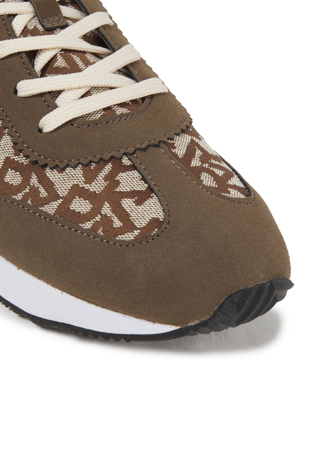 DKNY Leather-trimmed suede and logo-jacquard sneakers