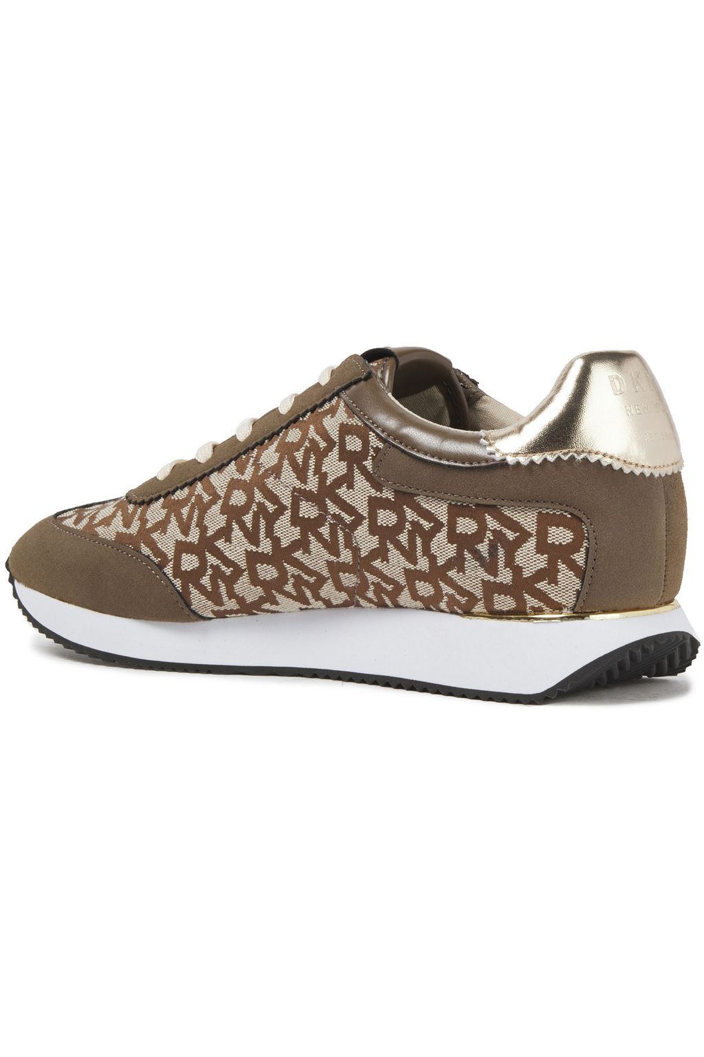 DKNY Leather-trimmed suede and logo-jacquard sneakers