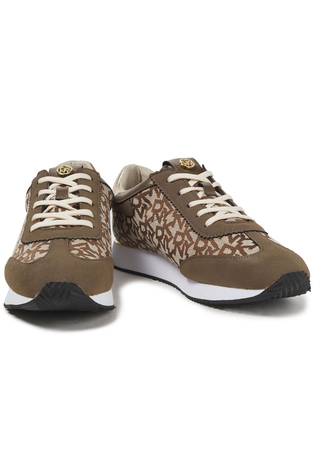 DKNY Leather-trimmed suede and logo-jacquard sneakers