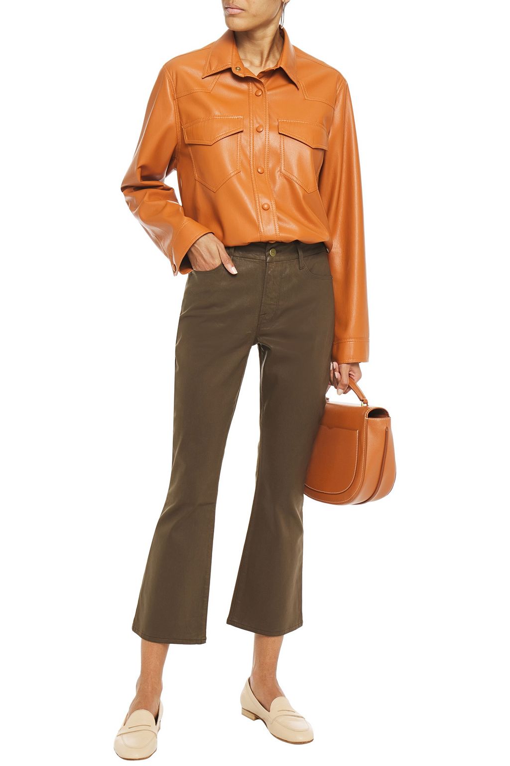 FRAME Le Crop Mini Boot coated high-rise bootcut jeans