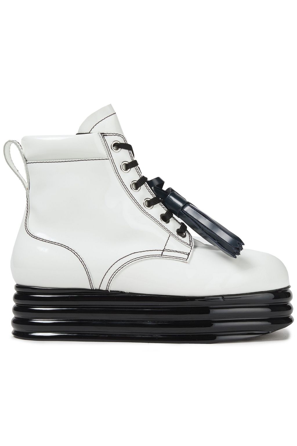 White Tasseled patent-leather platform 