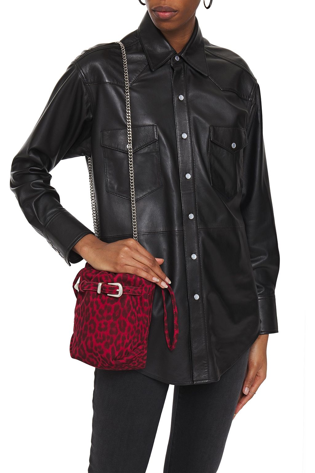 IRO Belty buckled leopard-print suede bucket bag