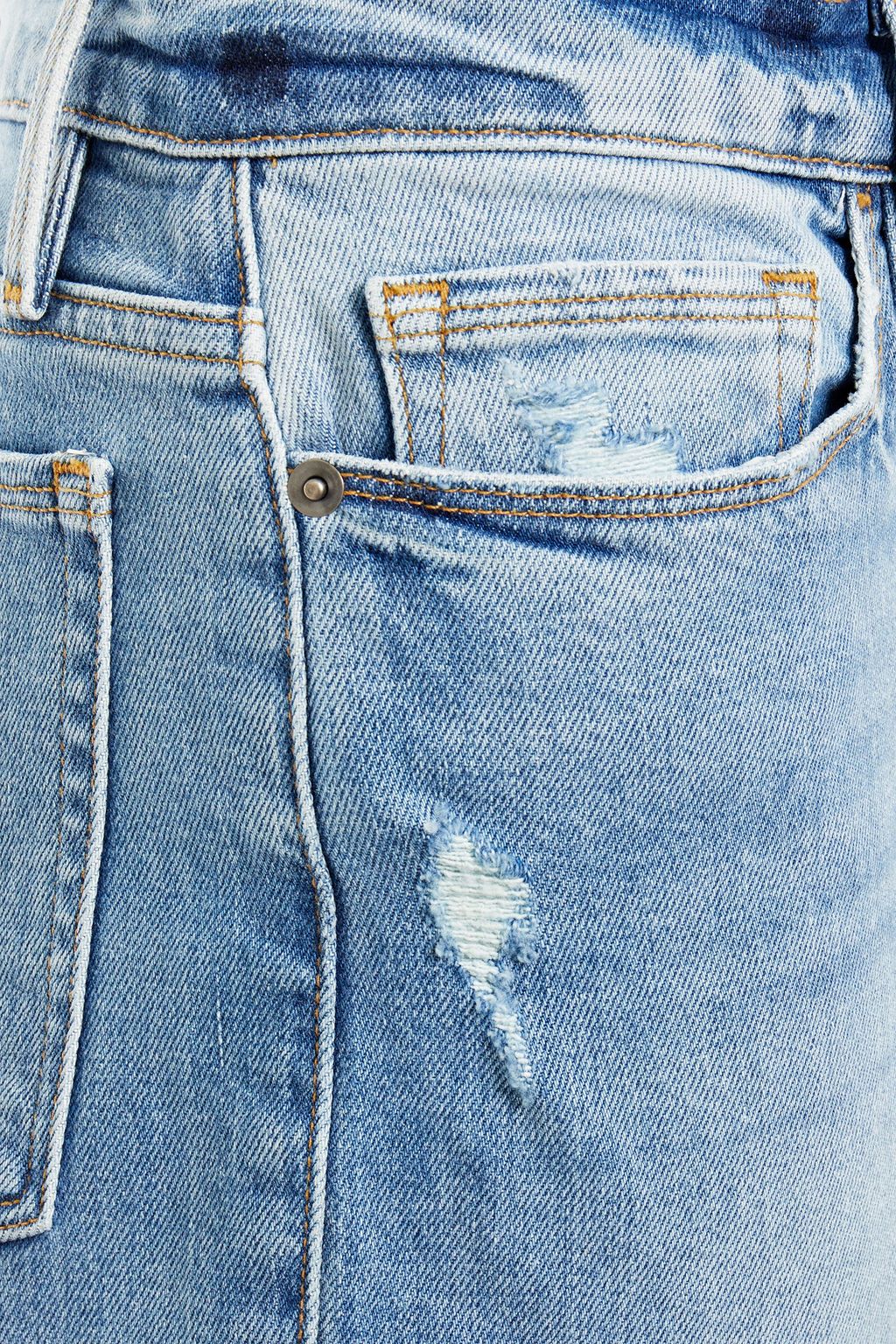 FRAME Cropped distressed high-rise straight-leg jeans