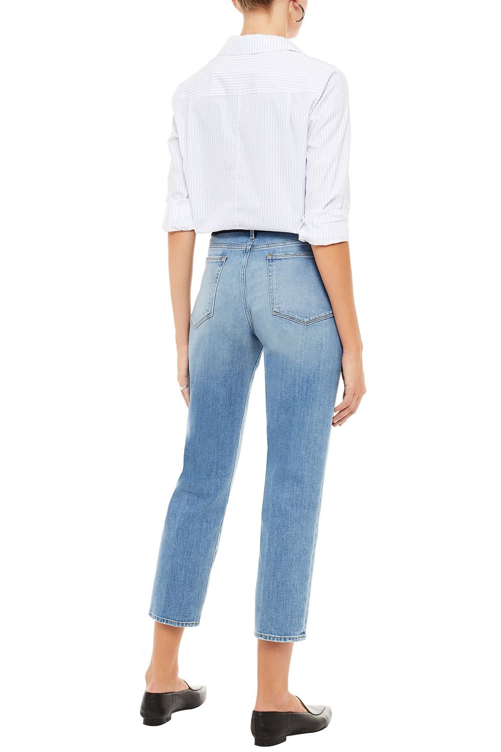 FRAME Cropped distressed high-rise straight-leg jeans
