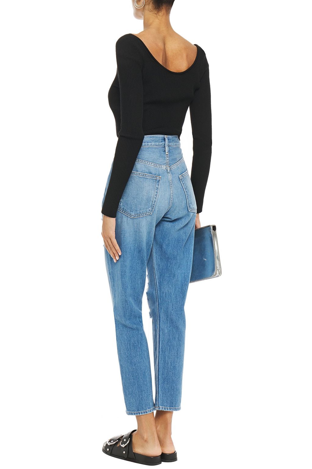 FRAME Heritage Original distressed high-rise straight-leg jeans