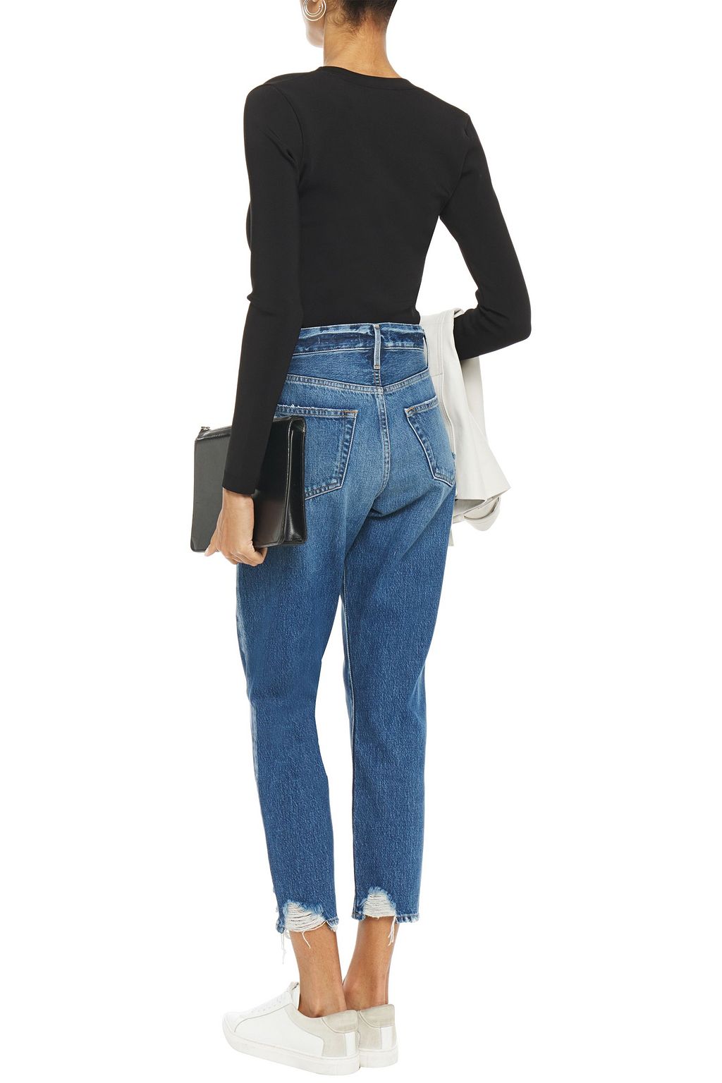 FRAME Le Original distressed high-rise straight-leg jeans