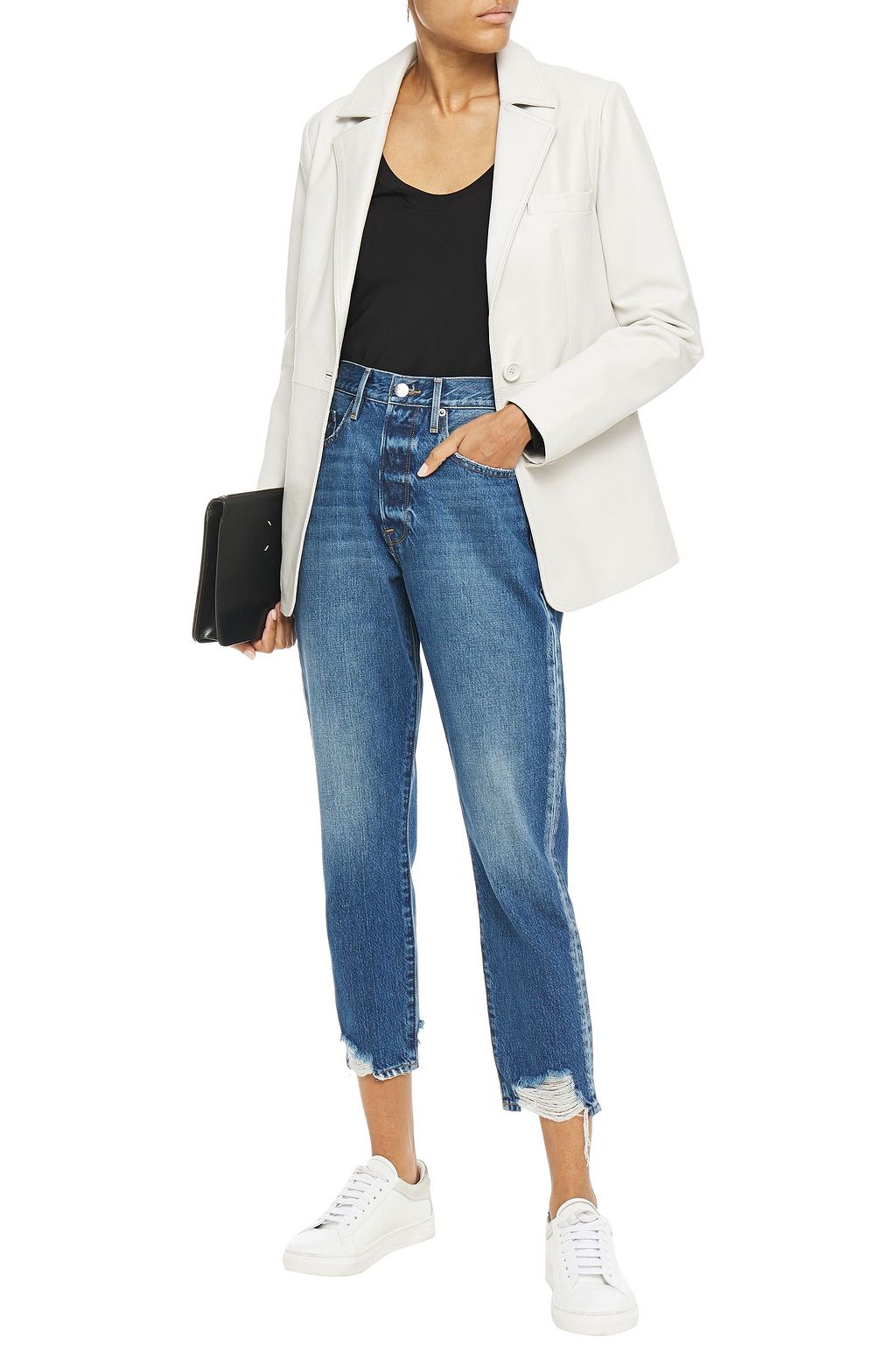 FRAME Le Original distressed high-rise straight-leg jeans