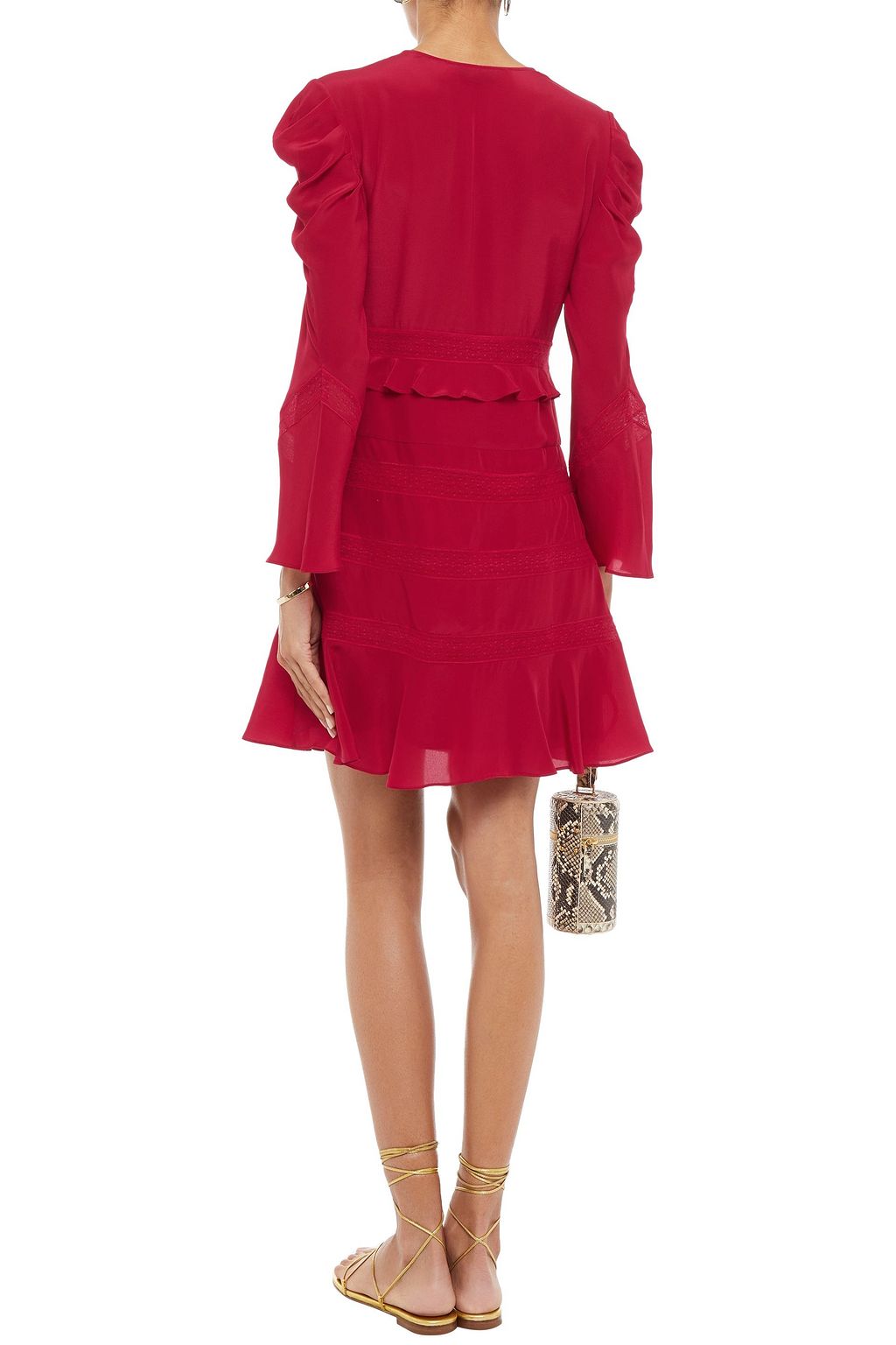 IRO Lace-trimmed ruffled silk crepe de chine mini dress