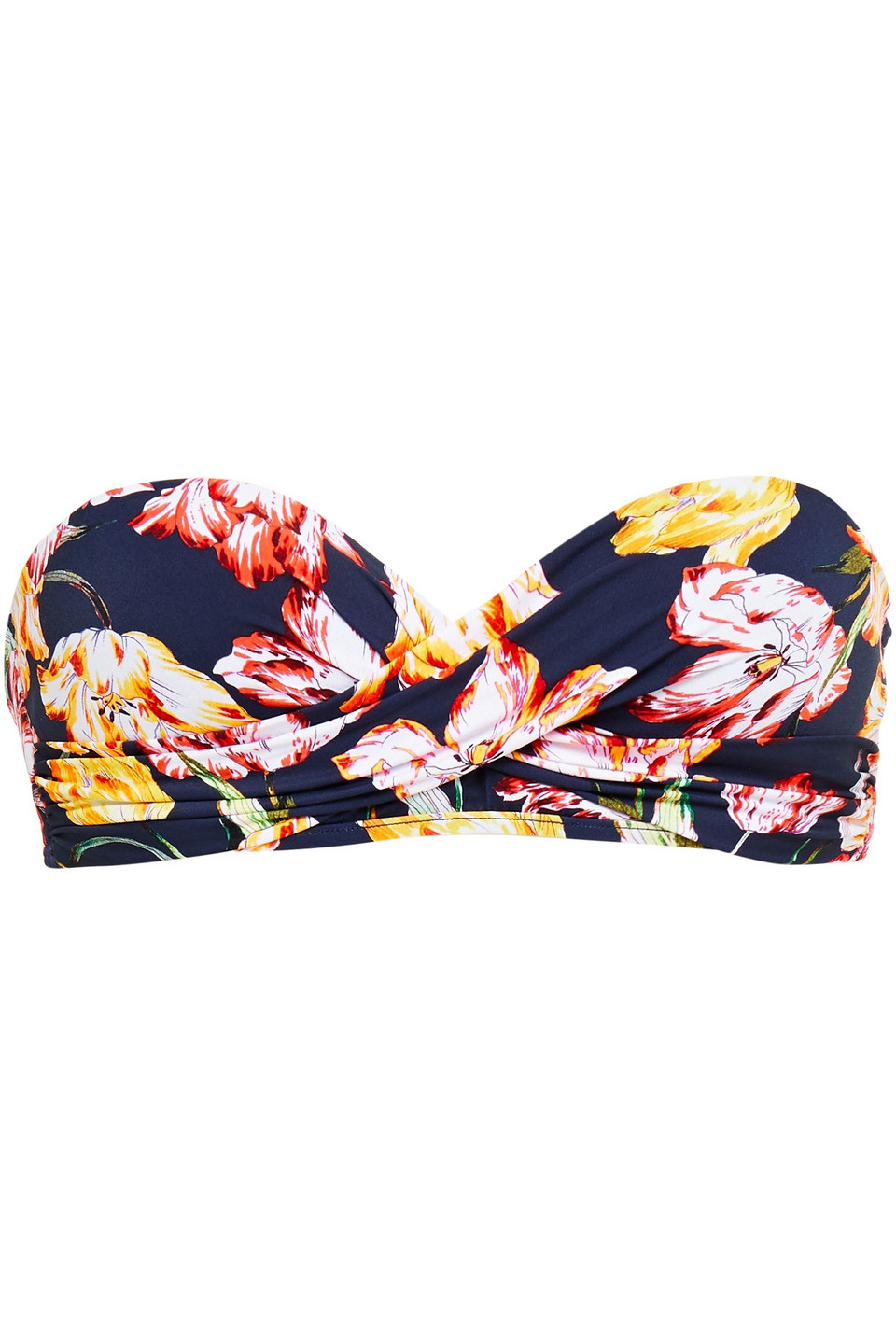 Jets Australia By Jessika Allen Woman Twisted Floral-print Bandeau Bikini Top Navy Size 14
