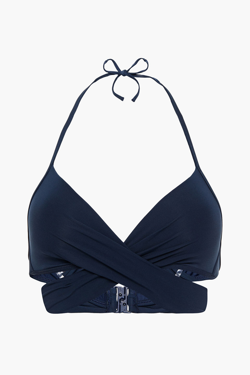 Jets Australia By Jessika Allen Woman Jetset Wrap-effect Halterneck Bikini Top Navy Size 8