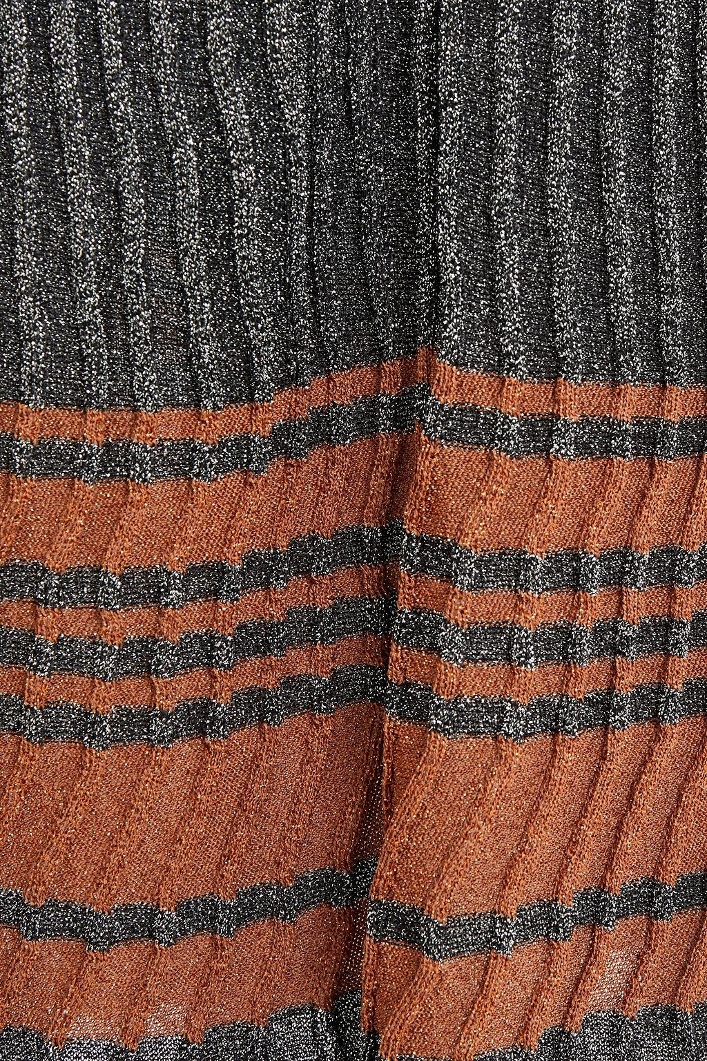 SANDRO Striped metallic ribbed-knit midi skirt
