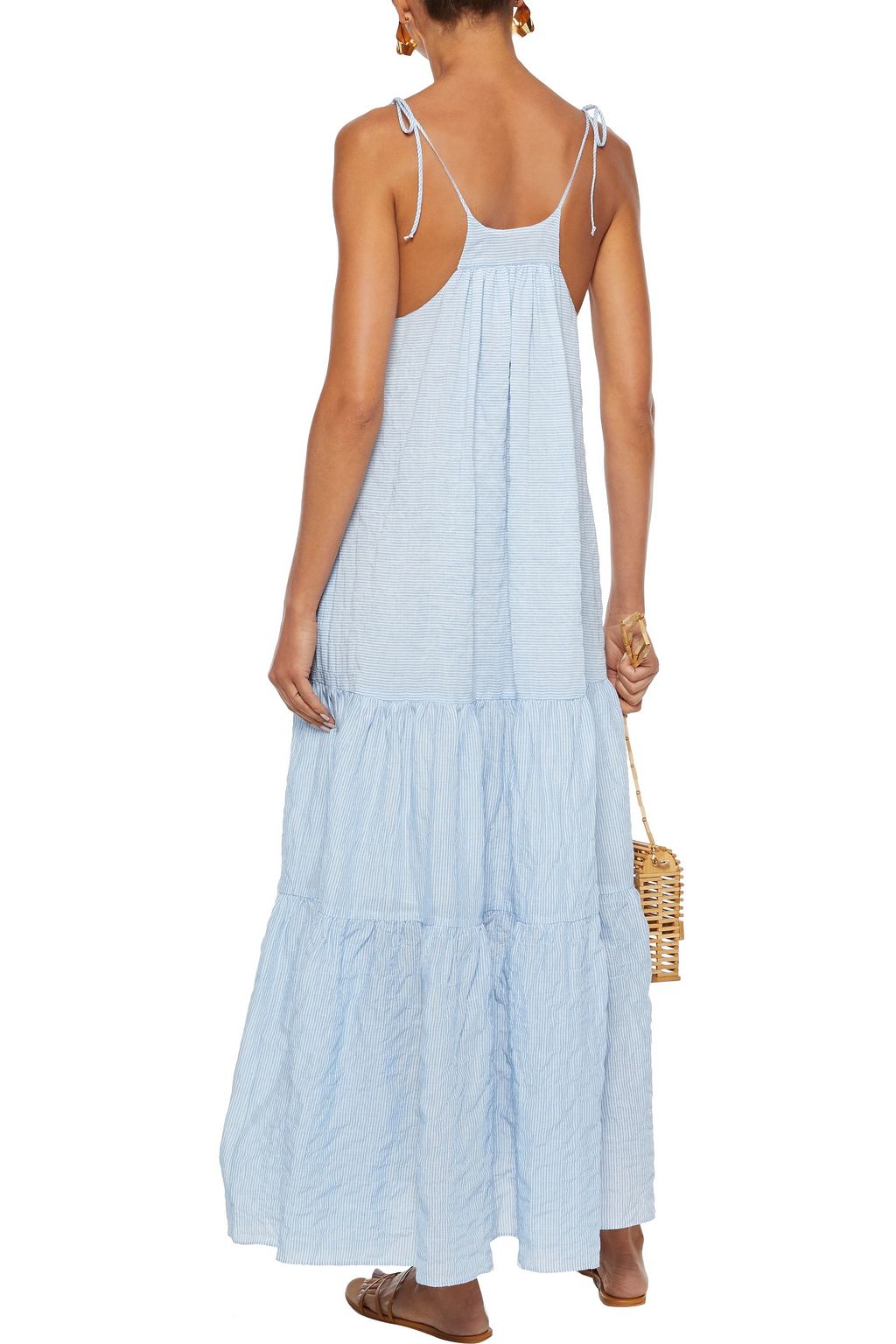 Light blue Bondi gathered striped cottongauze maxi dress Sale up to