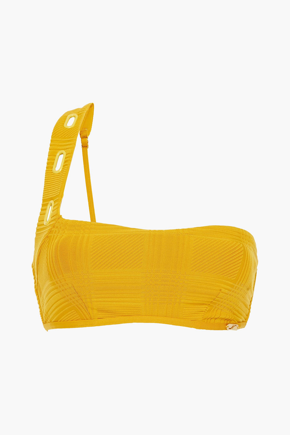 Jets Australia By Jessika Allen Woman One-shoulder Stretch-jacquard Bandeau Bikini Top Mustard Size 14