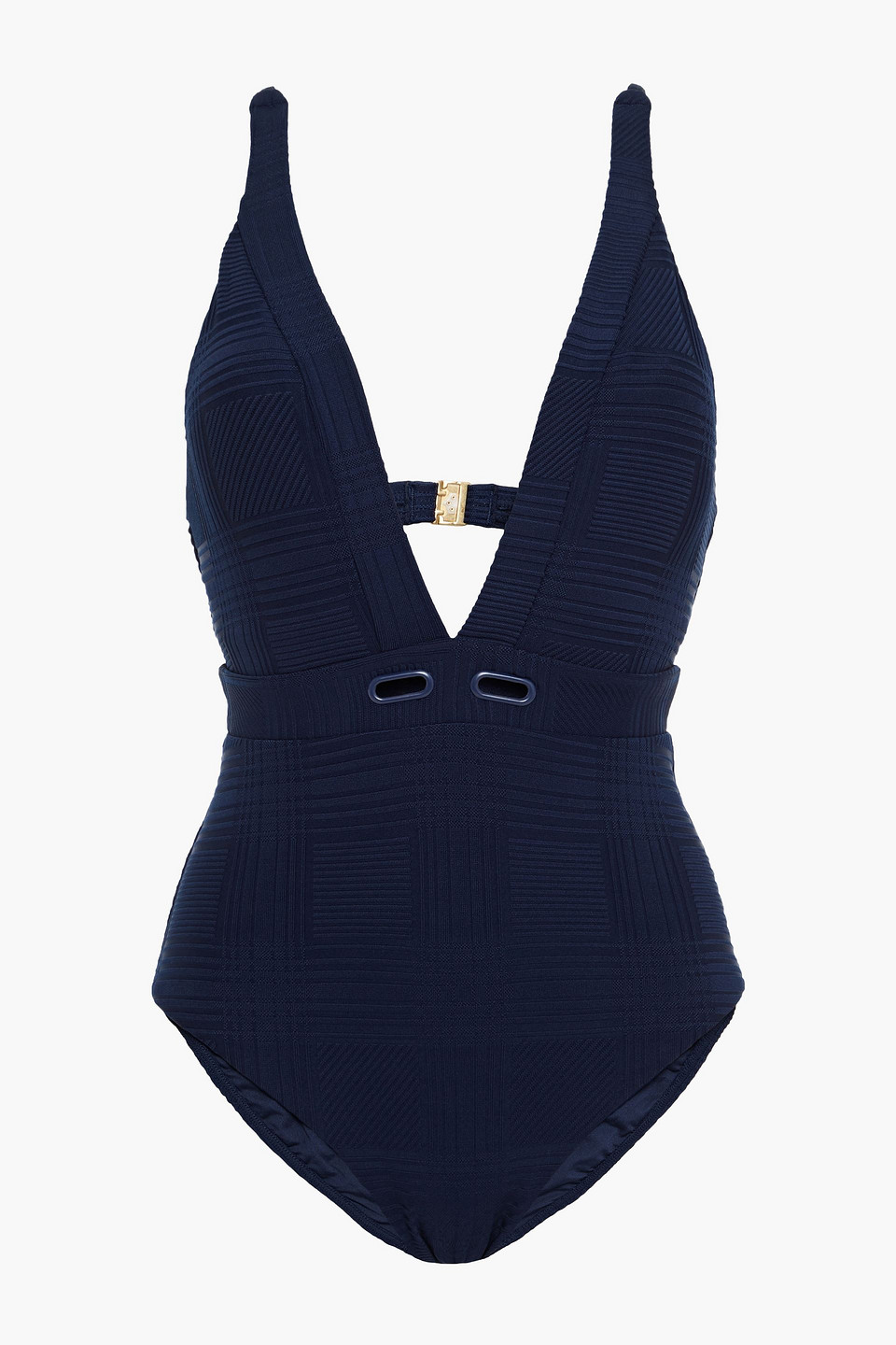 Jets Australia By Jessika Allen Woman La Paz Eyelet-embellished Stretch-jacquard Swimsuit Navy Size 8