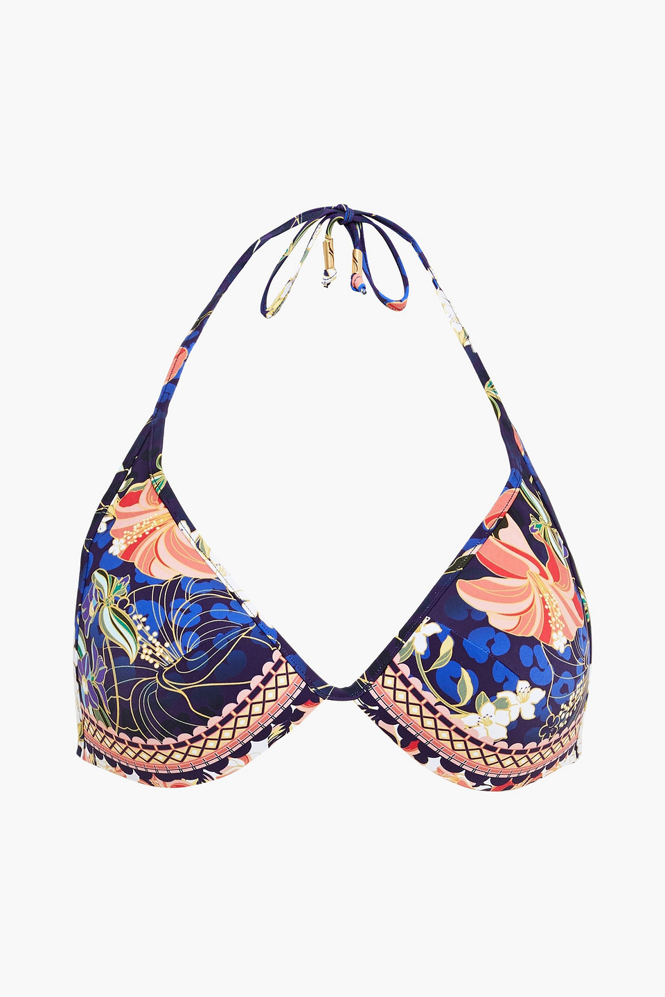 Jets Australia By Jessika Allen Woman Floral-print Triangle Bikini Top Indigo Size 14