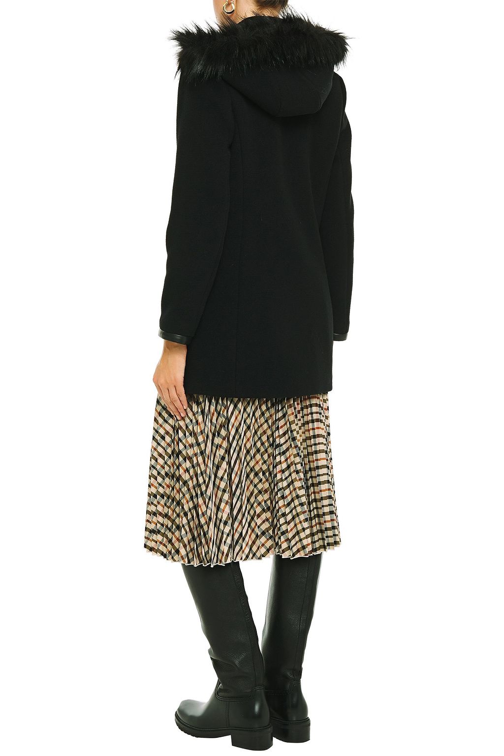 CLAUDIE PIERLOT Leather-trimmed wool-blend felt hooded coat