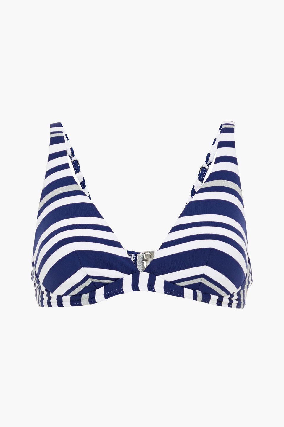 Jets Australia By Jessika Allen Woman Metallic-trimmed Striped Underwired Bikini Top Royal Blue Size 14
