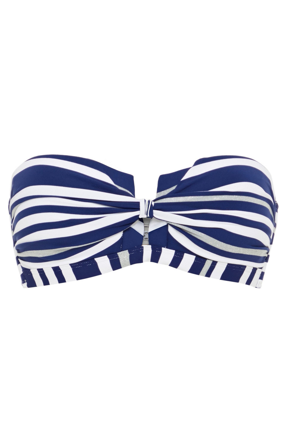 Jets Australia By Jessika Allen Woman Knotted Metallic-trimmed Striped Bandeau Bikini Top Royal Blue Size 8
