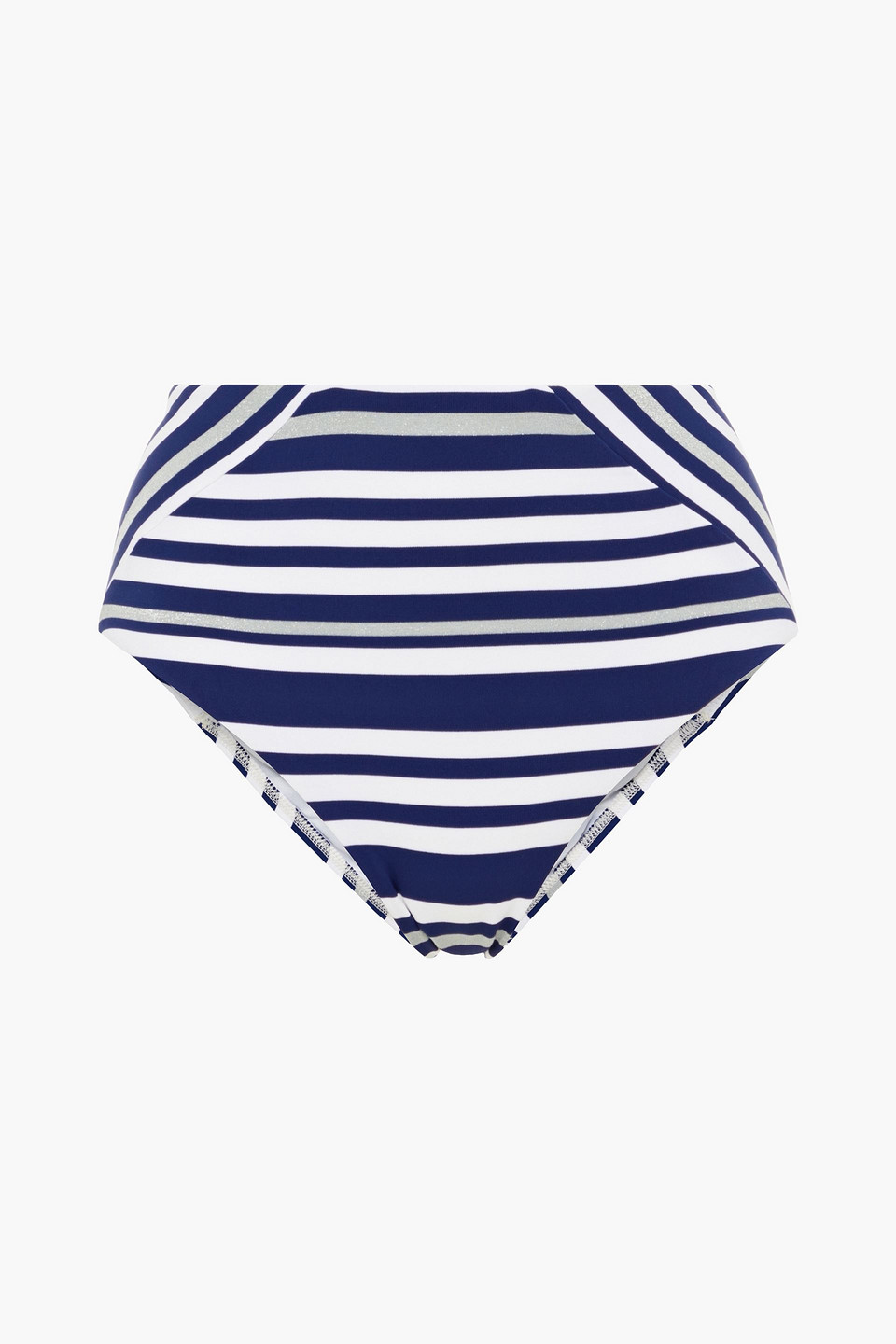 Jets Australia By Jessika Allen Woman Metallic-trimmed Striped High-rise Bikini Briefs Royal Blue Size 12