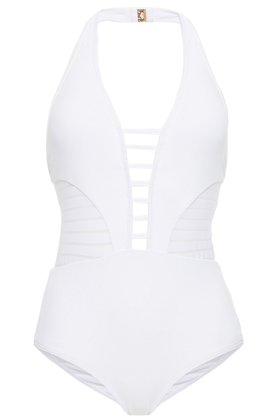 Jets Australia By Jessika Allen Woman Parallels Mesh-trimmed Cutout Halterneck Swimsuit White Size 16