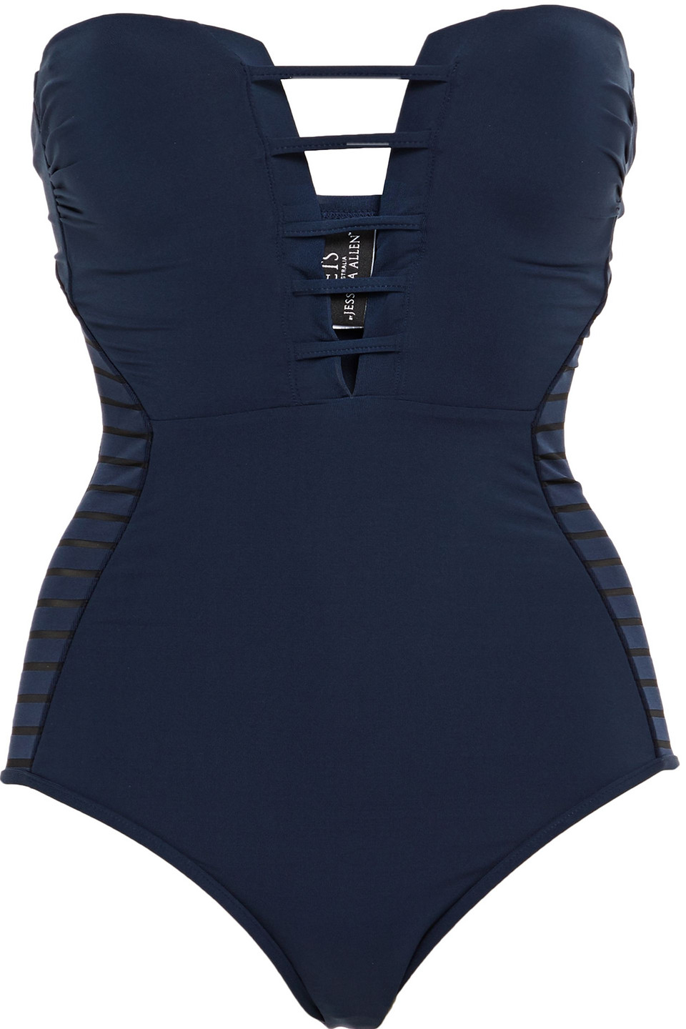 Jets Australia By Jessika Allen Woman Parallels Mesh-paneled Swimsuit Midnight Blue Size 8