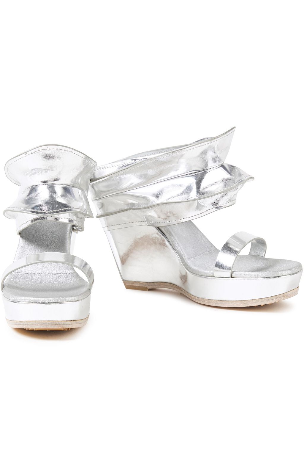 RICK OWENS Metallic leather wedge mules