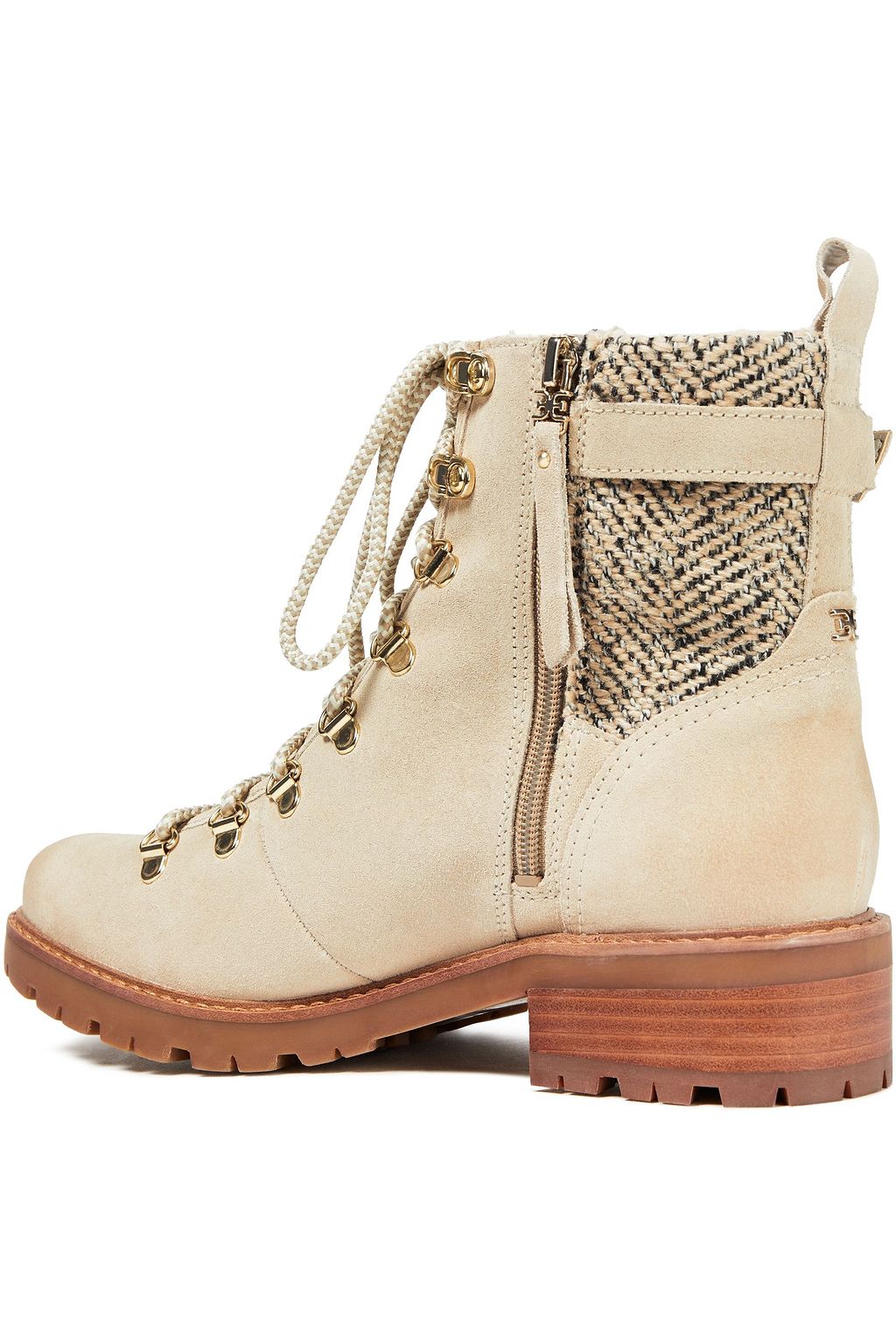 SAM EDELMAN Tenlee herringbone woven and suede combat boots