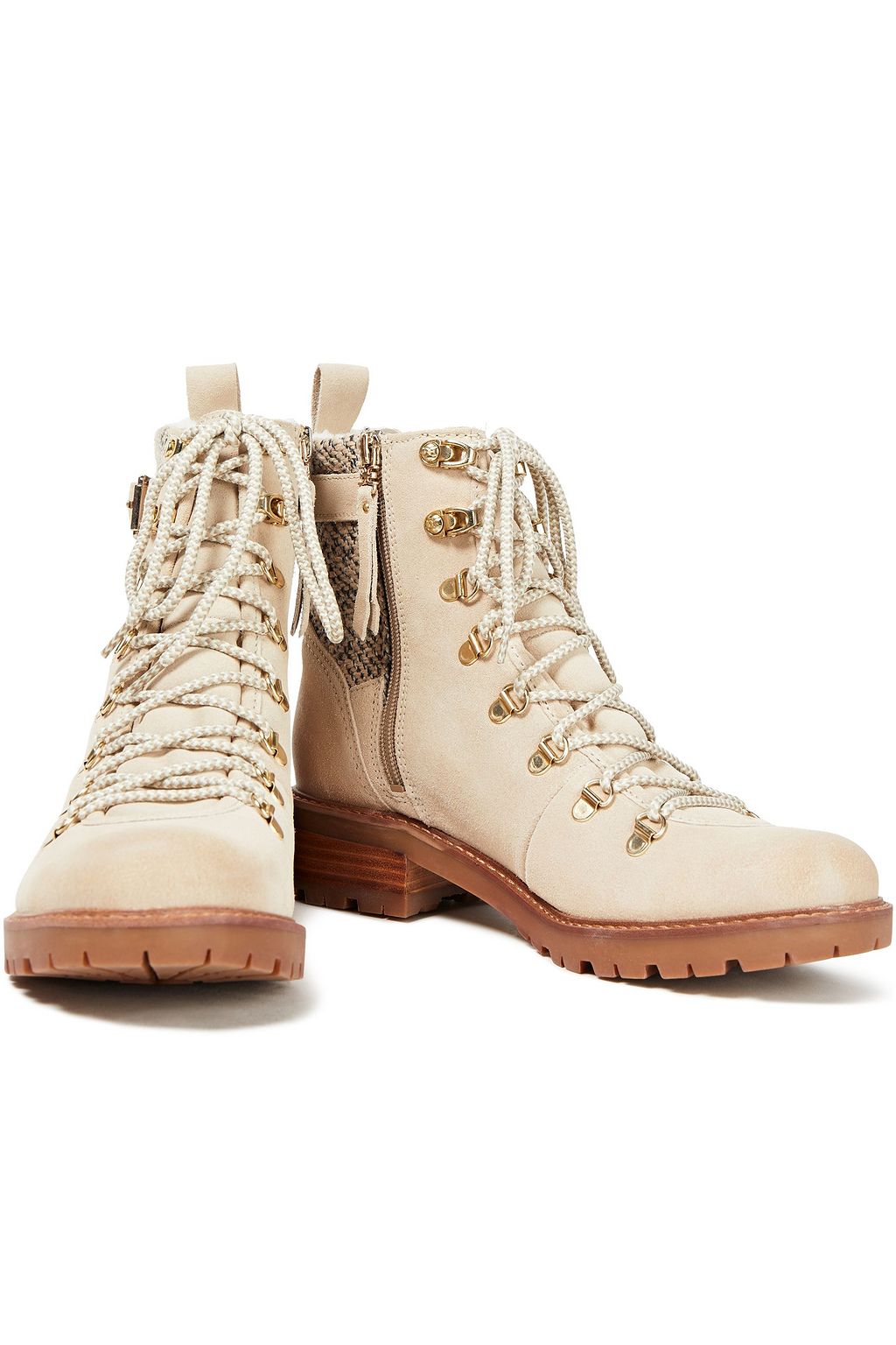 SAM EDELMAN Tenlee herringbone woven and suede combat boots