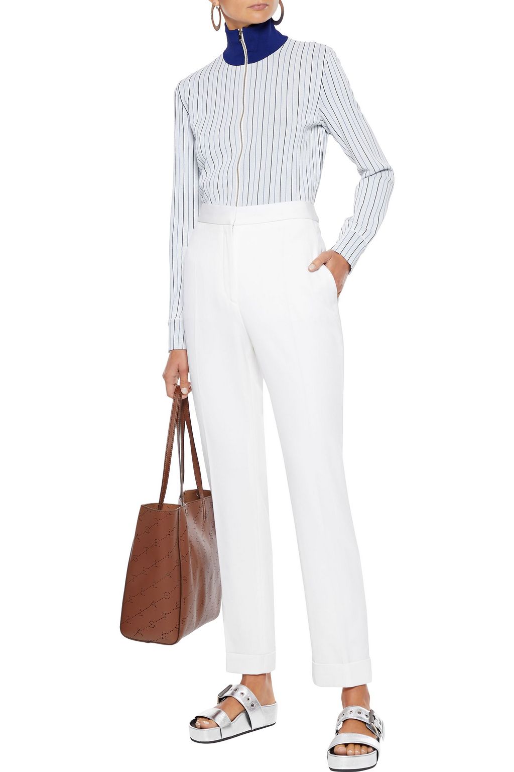 STELLA MCCARTNEY Pinstriped stretch-knit track jacket