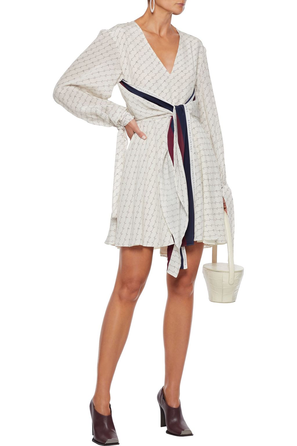 STELLA MCCARTNEY Tie-front printed silk crepe de chine mini dress