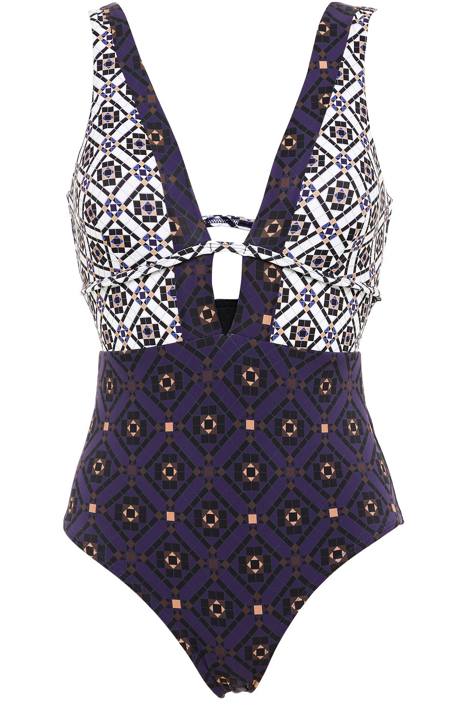 Jets Australia By Jessika Allen Woman Enchant Paneled Printed Swimsuit Indigo Size 14