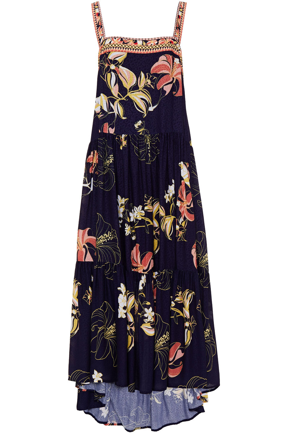 Jets Australia By Jessika Allen Woman Asymmetric Floral-print Jacquard Midi Dress Indigo Size M