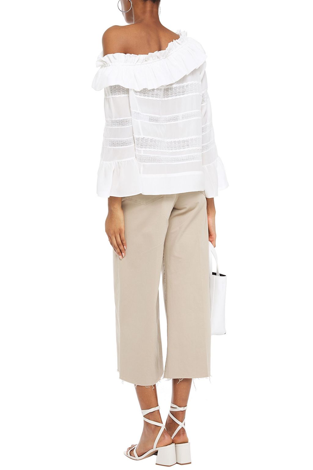 IRO One-shoulder lace-trimmed silk crepe de chine top
