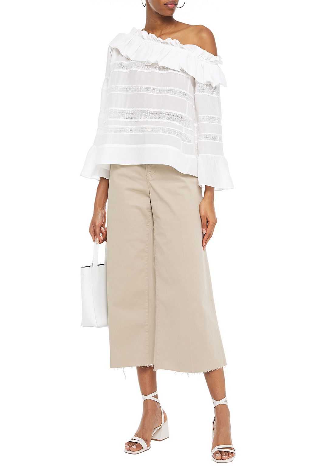 IRO One-shoulder lace-trimmed silk crepe de chine top