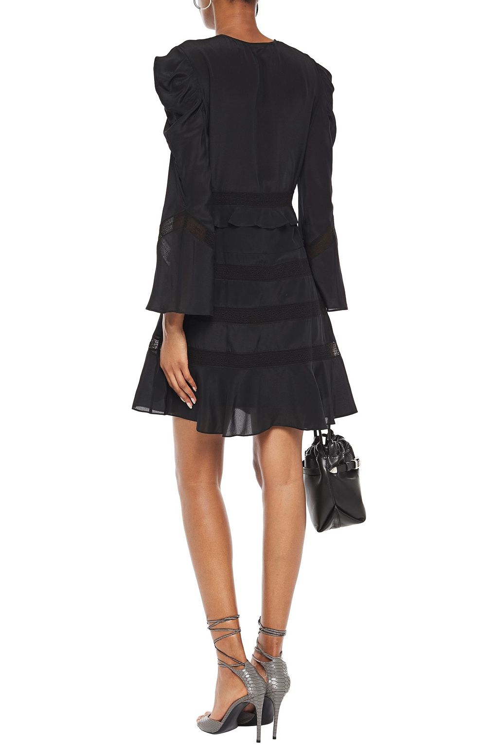 IRO Lace-trimmed ruffled silk crepe de chine mini dress
