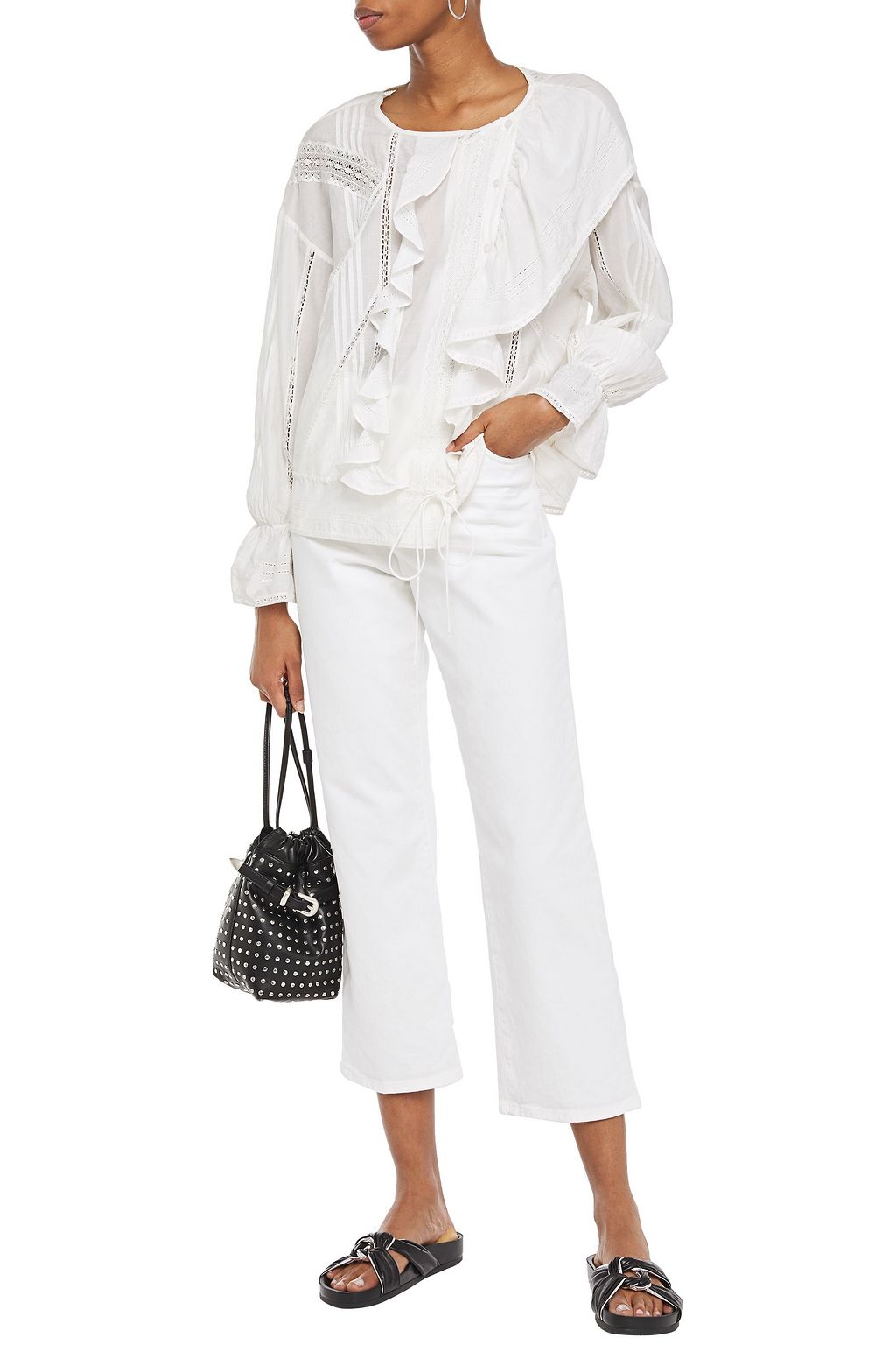IRO Myth ruffled lace-trimmed cotton and silk-blend blouse