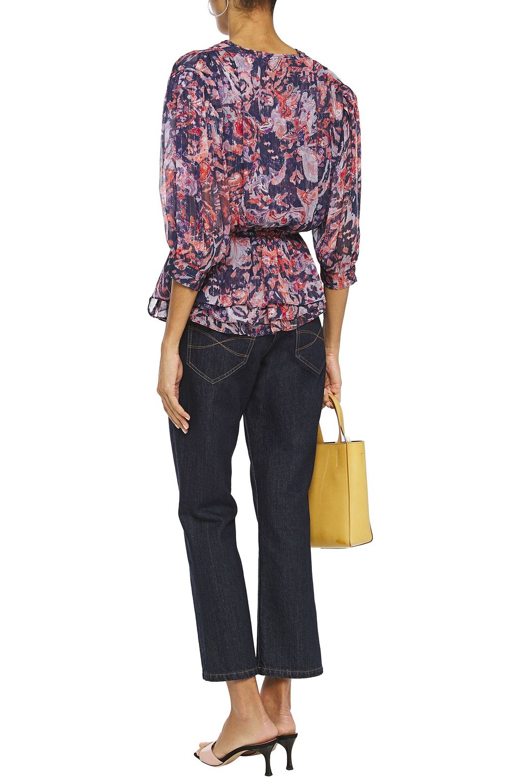 IRO Saola wrap-effect metallic printed crepon blouse