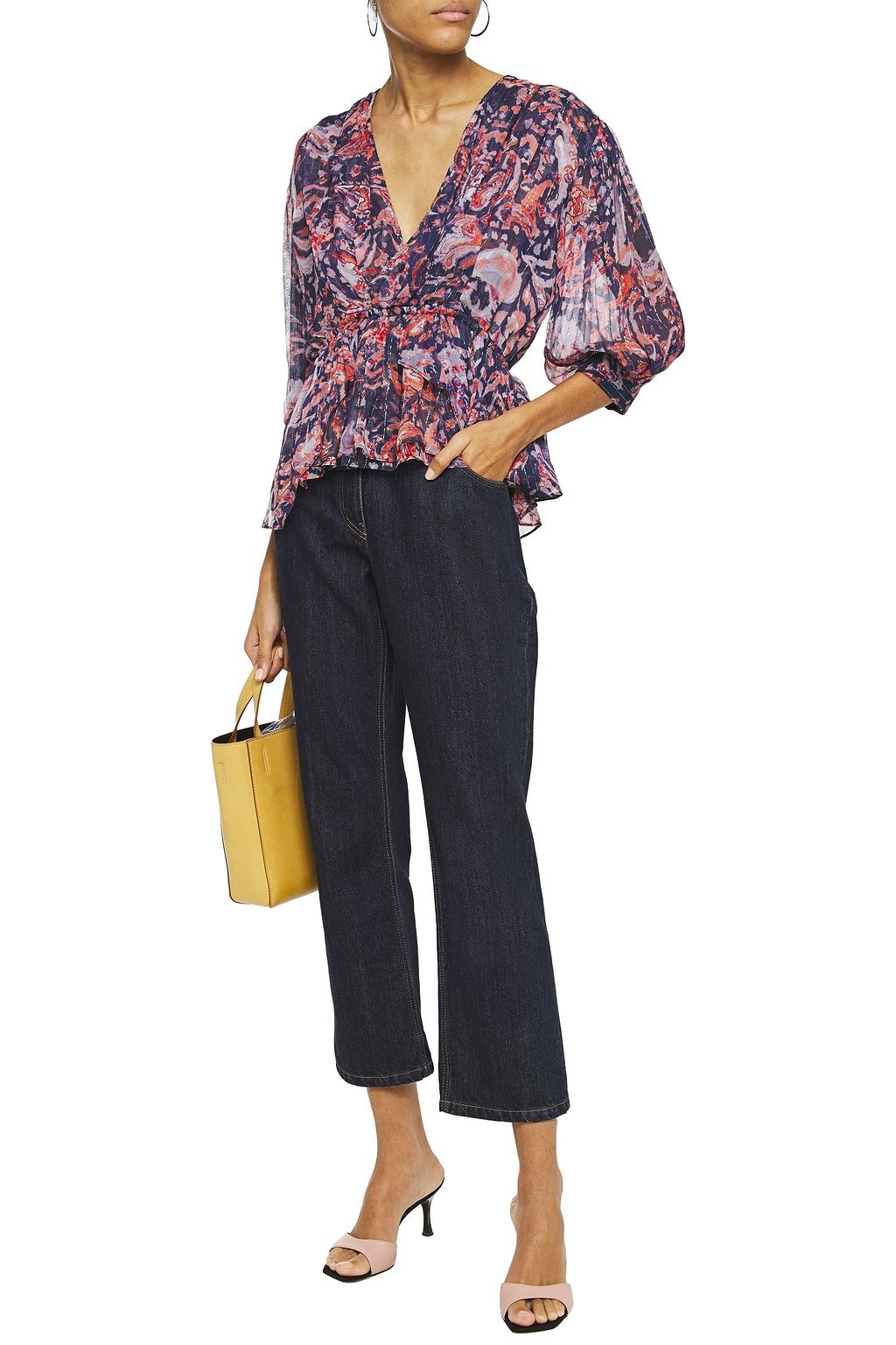 IRO Saola wrap-effect metallic printed crepon blouse
